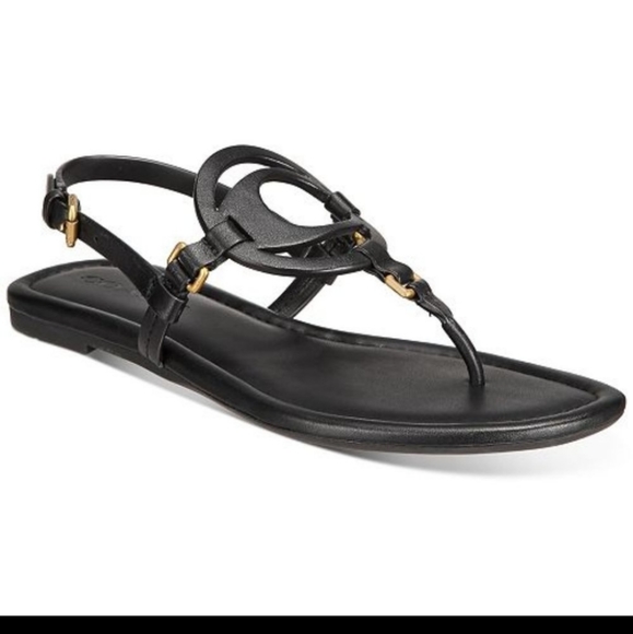 Coach Shoes Coach Womens Jeri Leather Toe Post Sandals Black Size 7